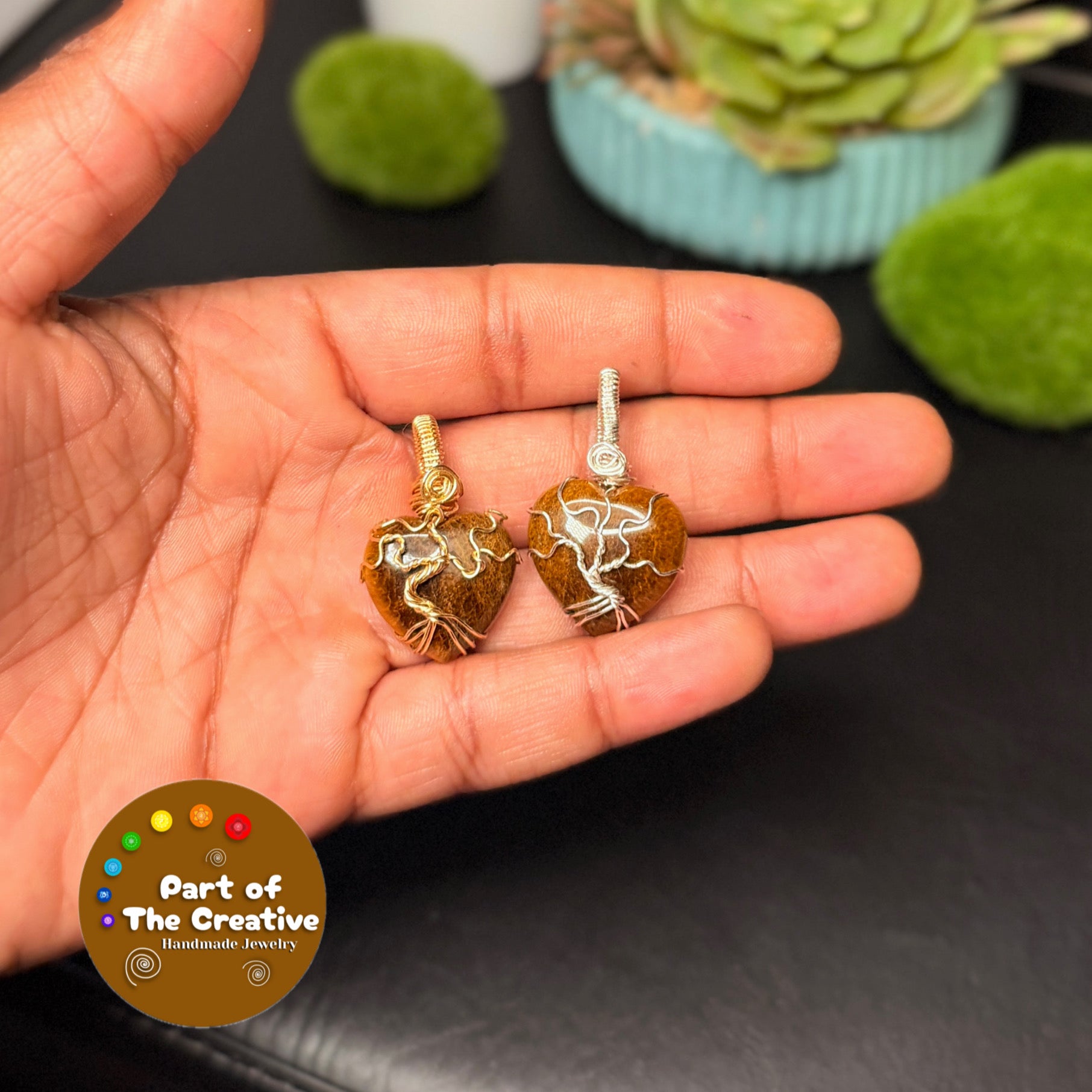 Tigers Eye Heart Tree Pendant