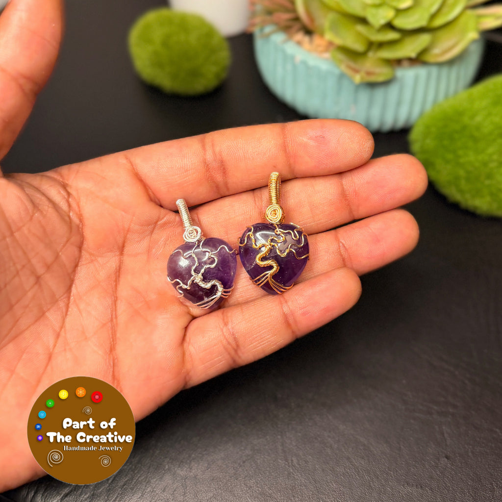 Amethyst Heart Tree Pendant