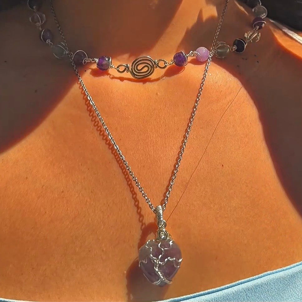 Amethyst Heart Tree Pendant