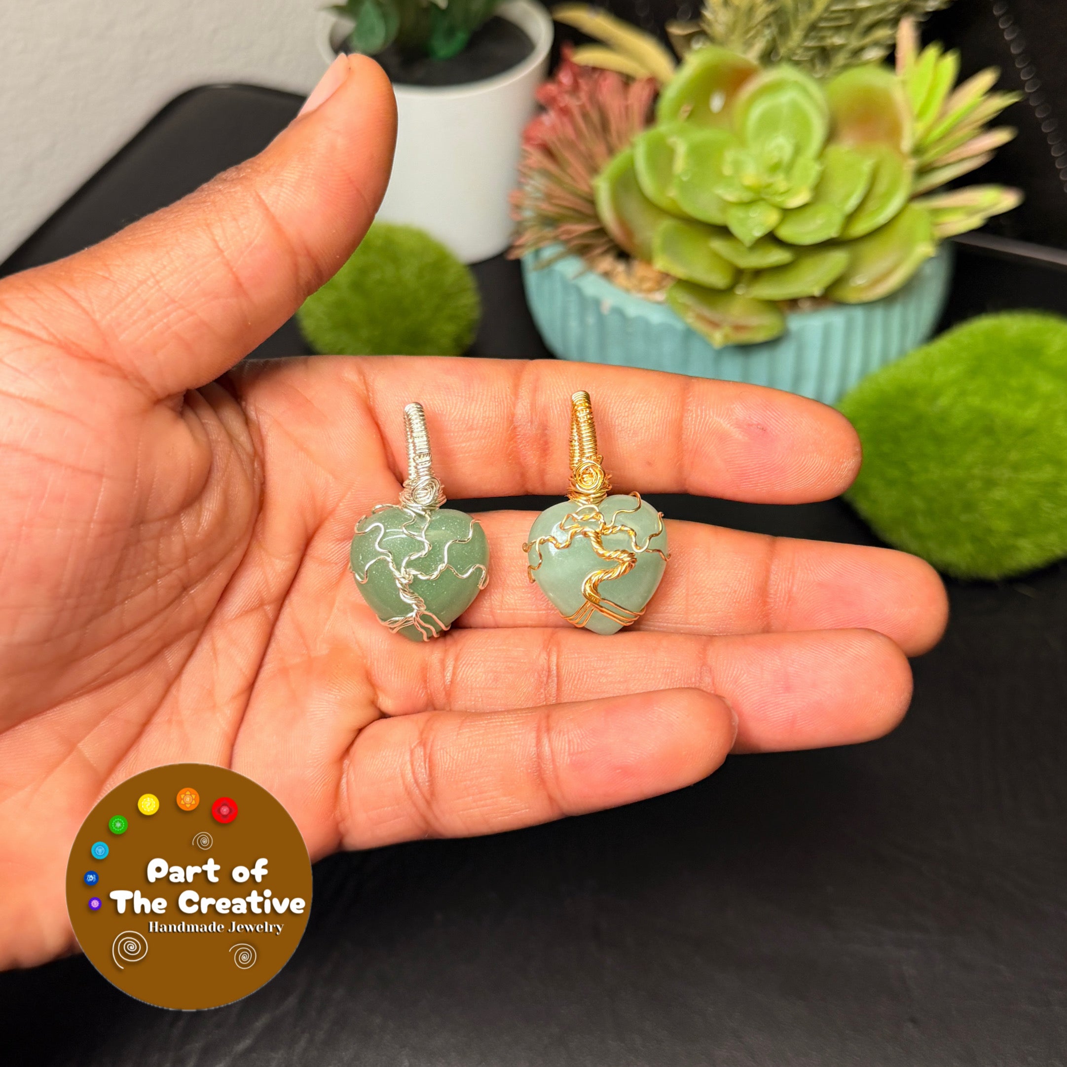 Green Aventurine Heart Tree Pendant