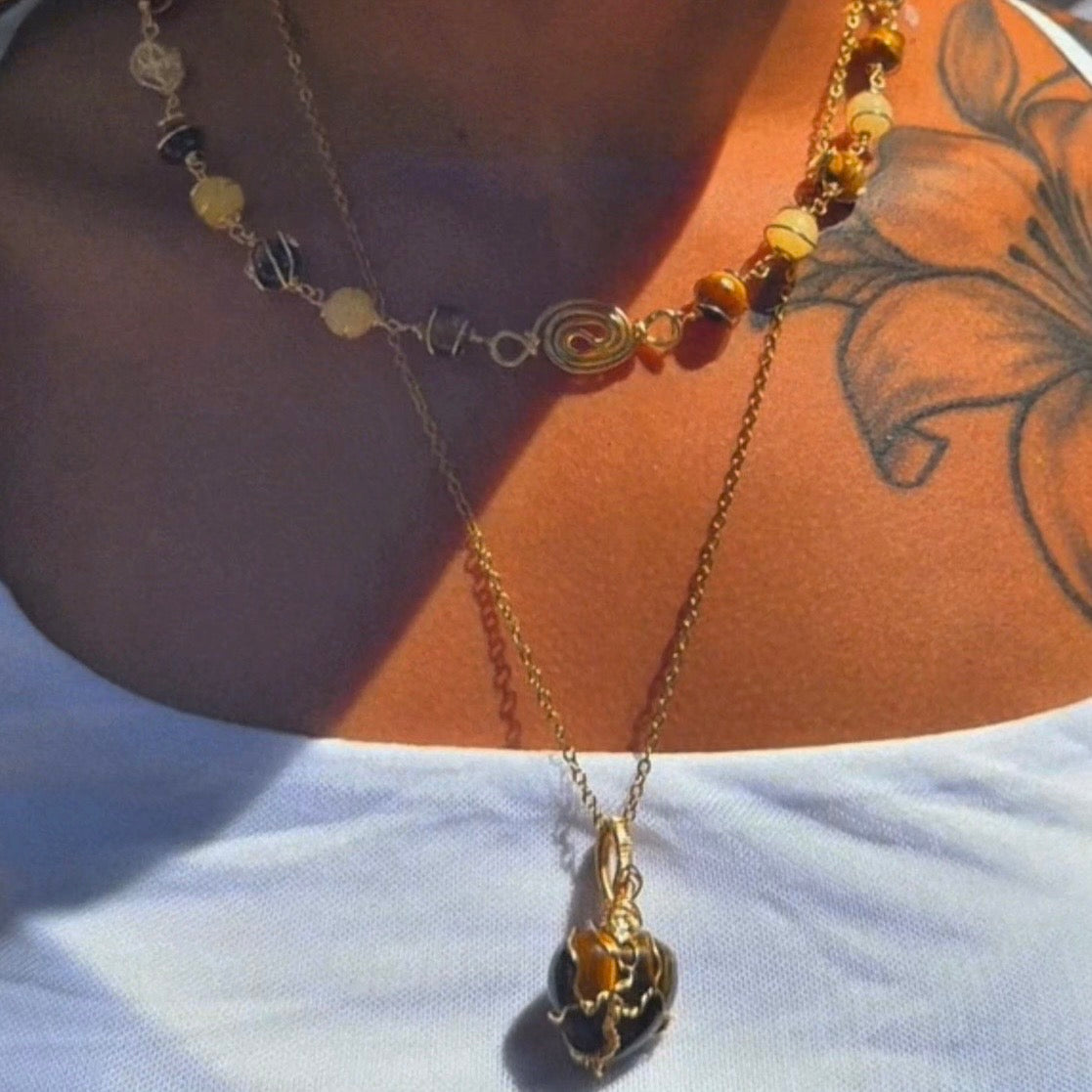 Tigers Eye Wrapped Chakra Necklace