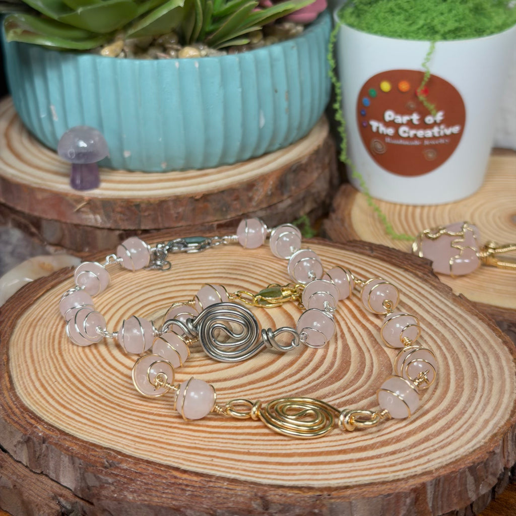 Rose Quartz Wrapped Chakra Bracelet ( 6.5 inches )