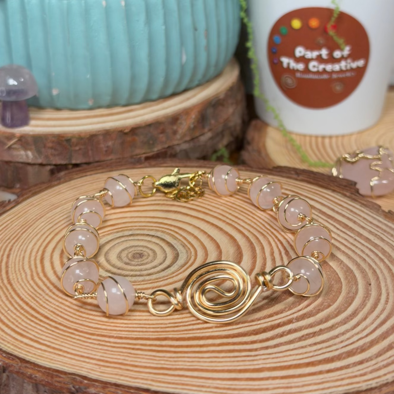 Rose Quartz Wrapped Chakra Bracelet ( 6.5 inches )