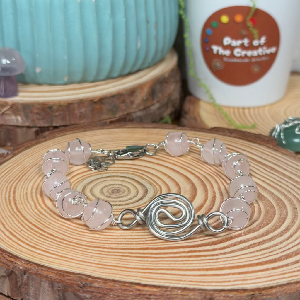 Rose Quartz Wrapped Chakra Bracelet ( 6.5 inches )