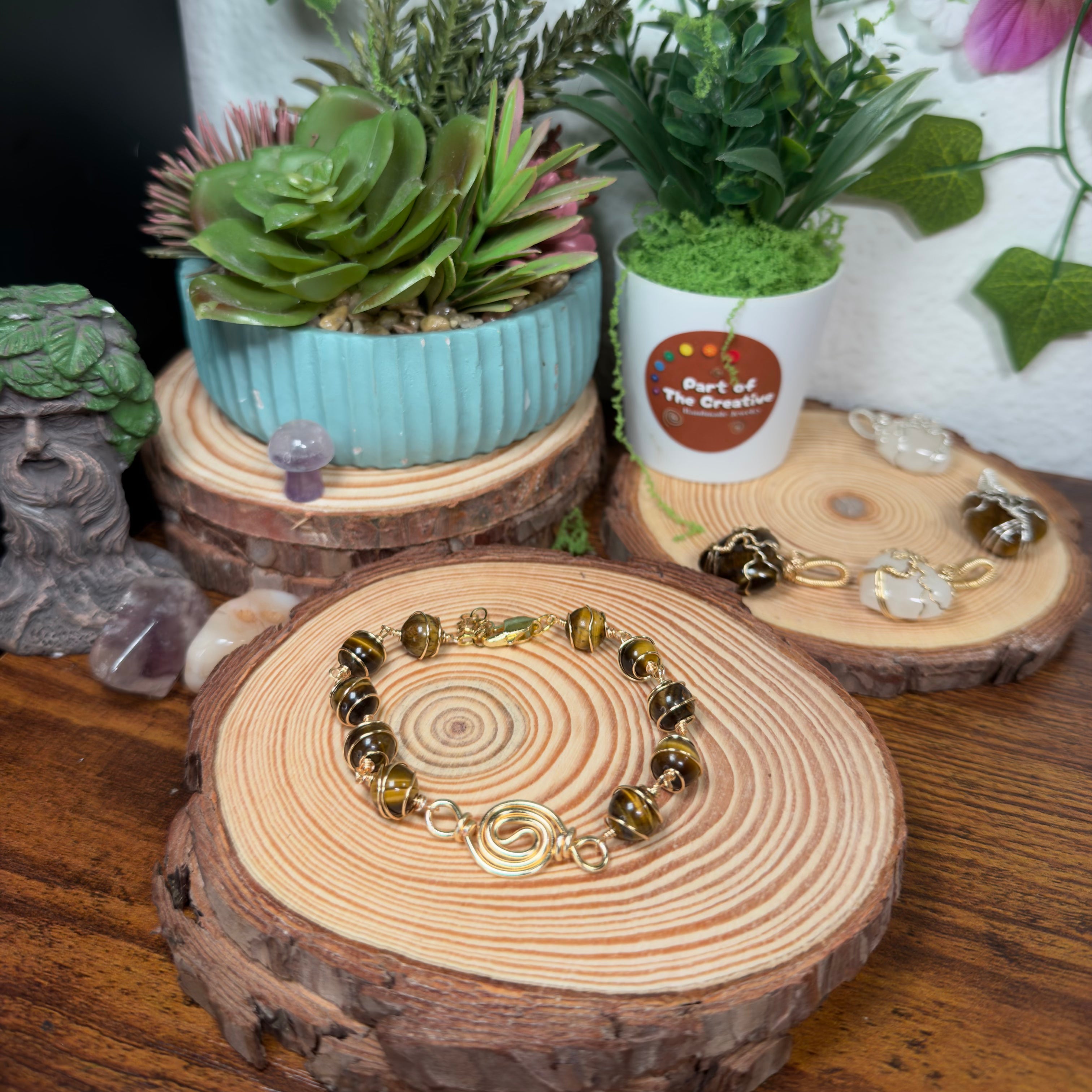 Tigers Eye Wrapped Chakra Bracelet ( 6.5 inches )