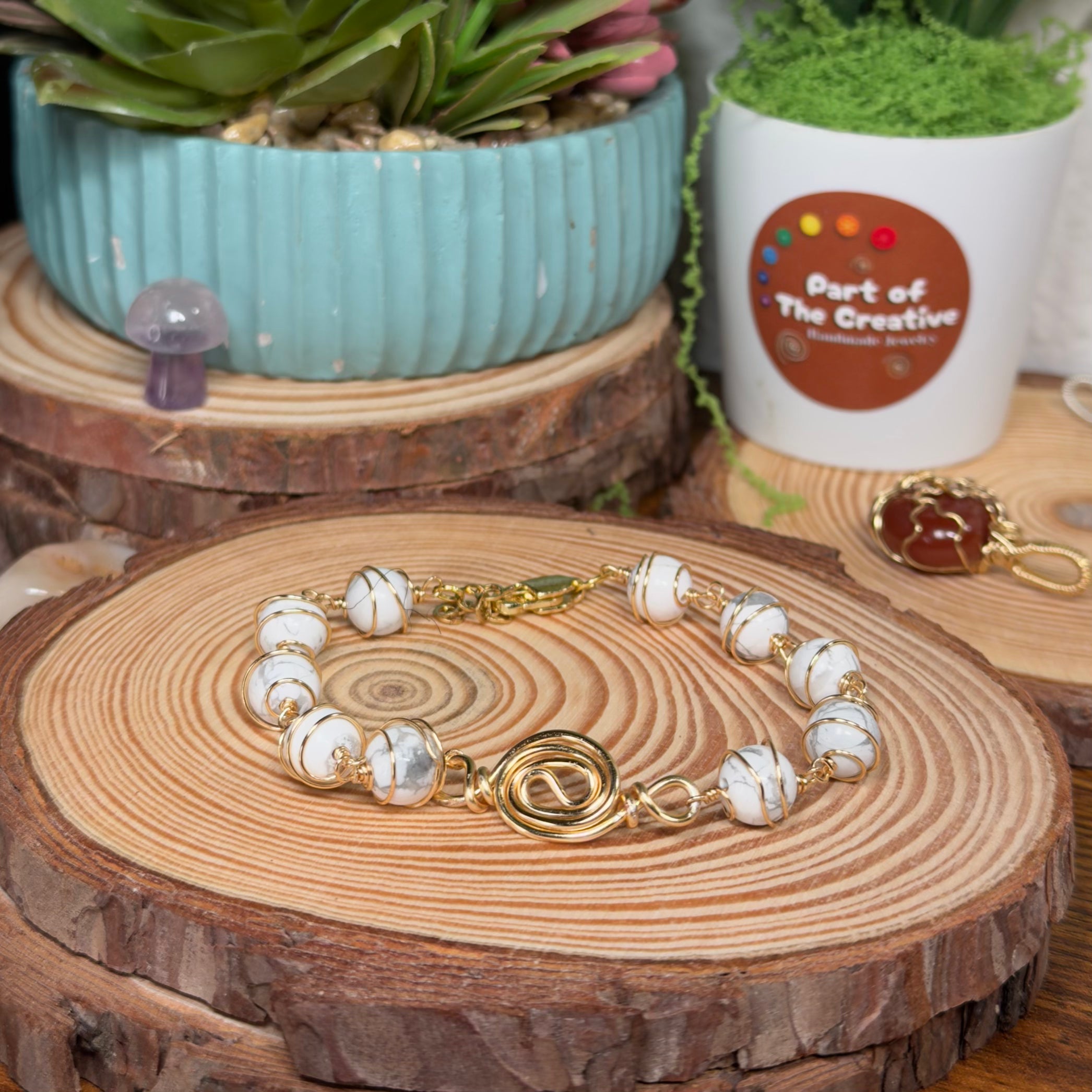 White Howl Wrapped Chakra Bracelet ( 7.5 inches )