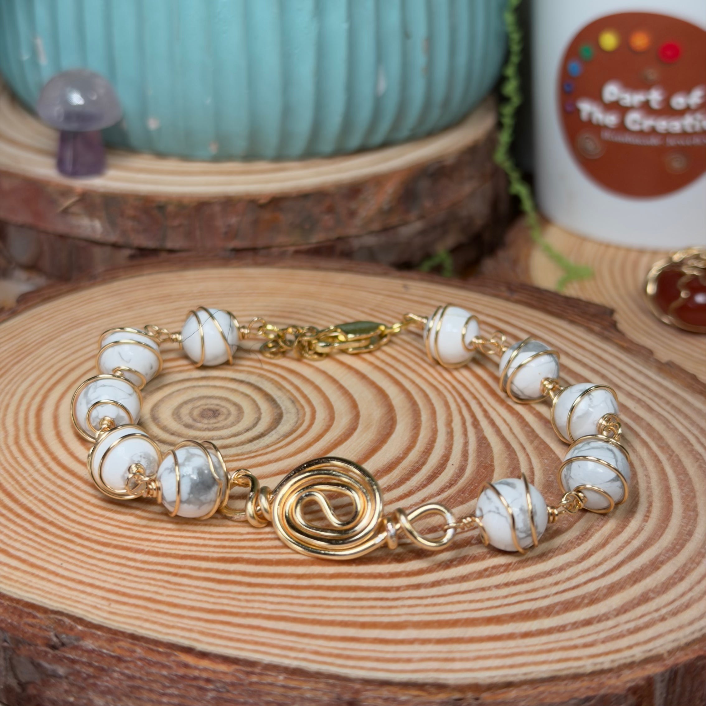 White Howl Wrapped Chakra Bracelet ( 7.5 inches )