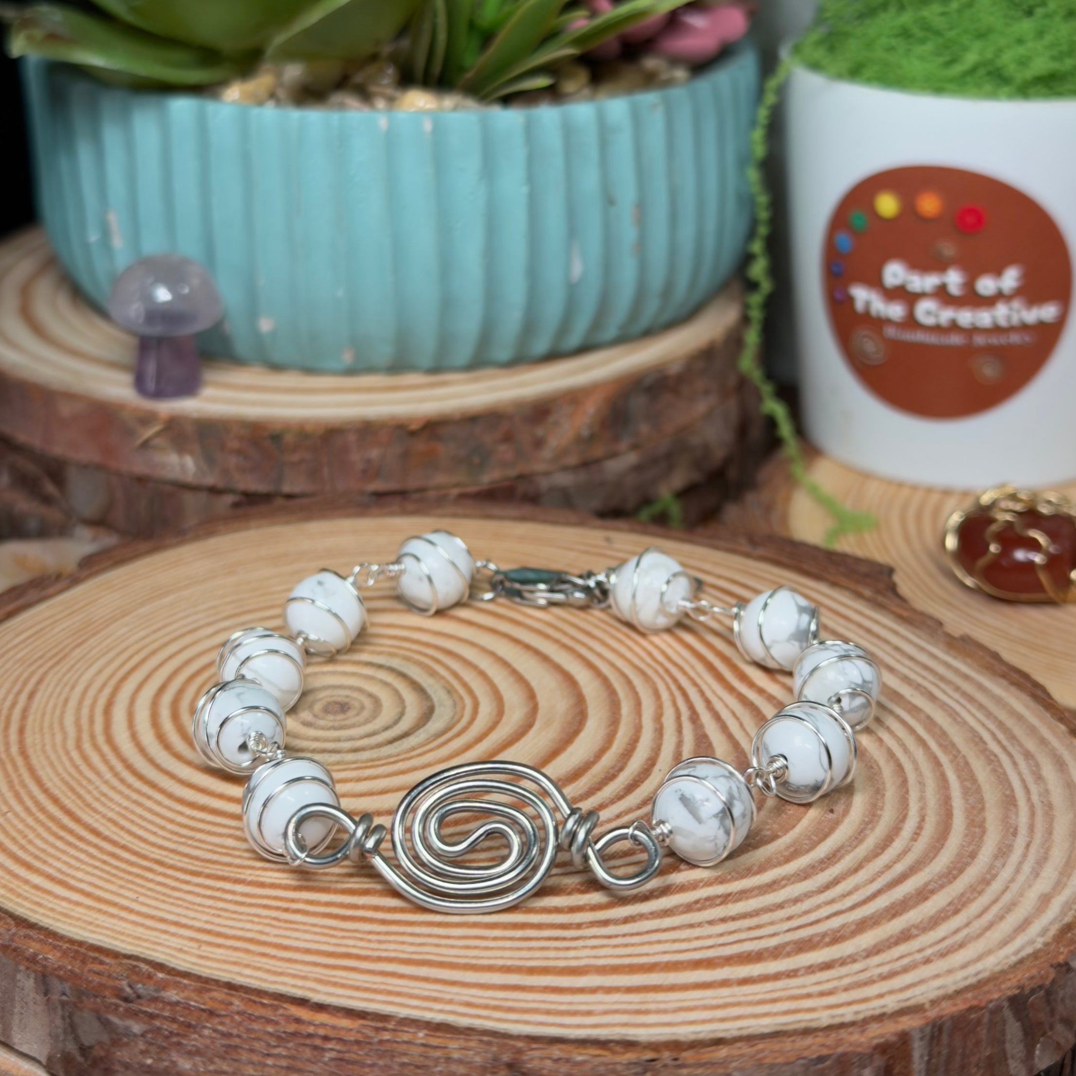 White Howl Wrapped Chakra Bracelet ( 7.5 inches )