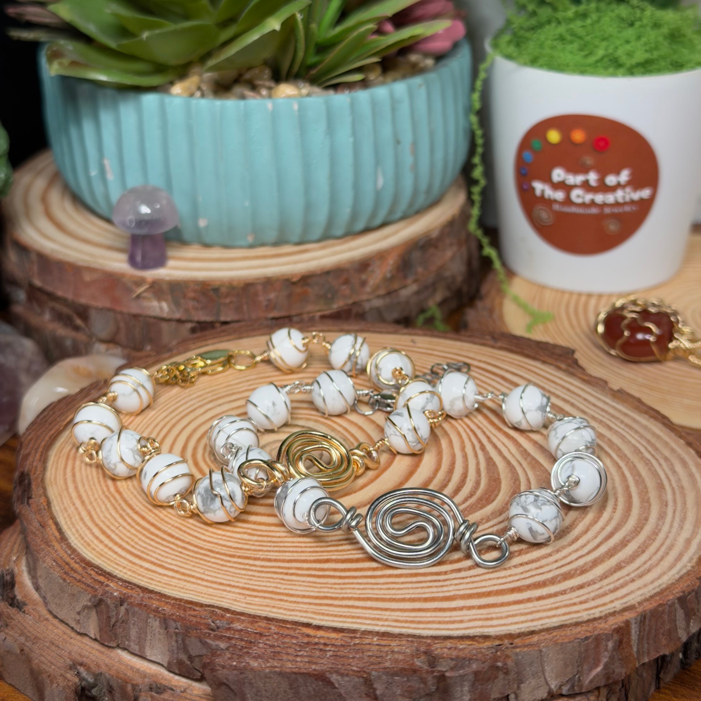 White Howl Wrapped Chakra Bracelet ( 7.5 inches )