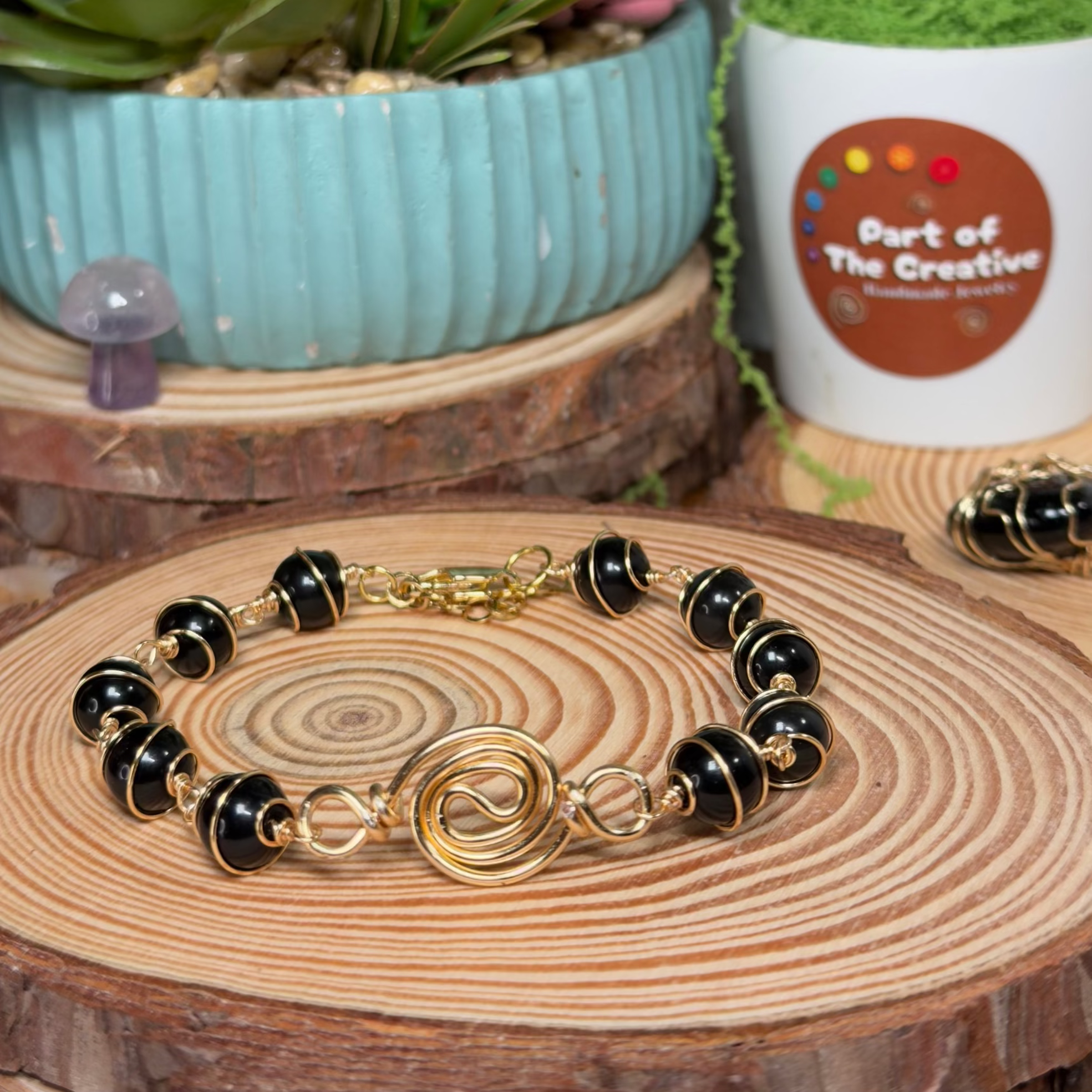 Obsidian Wrapped Chakra Bracelet ( 6.5 inches )