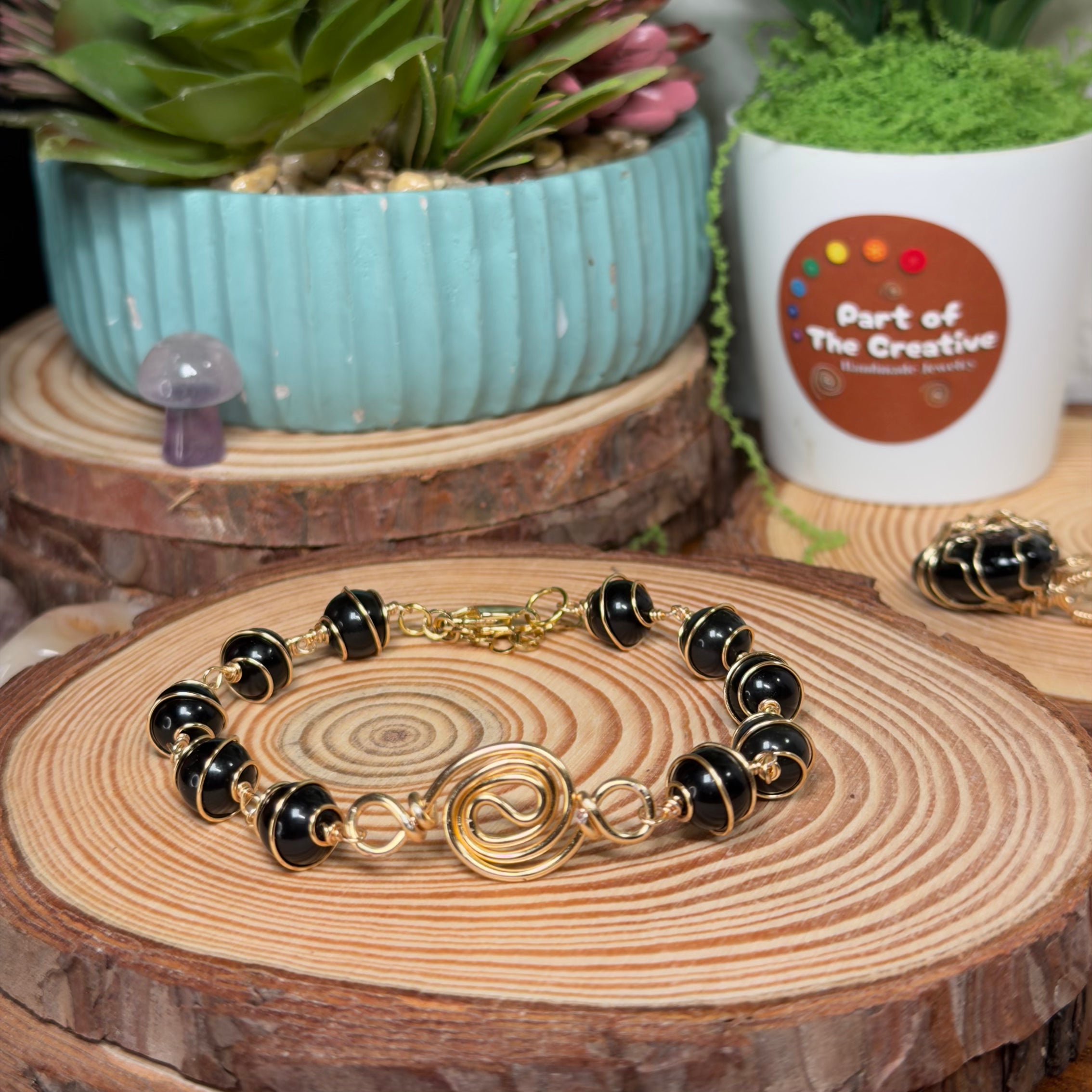 Obsidian Wrapped Chakra Bracelet ( 6.5 inches )