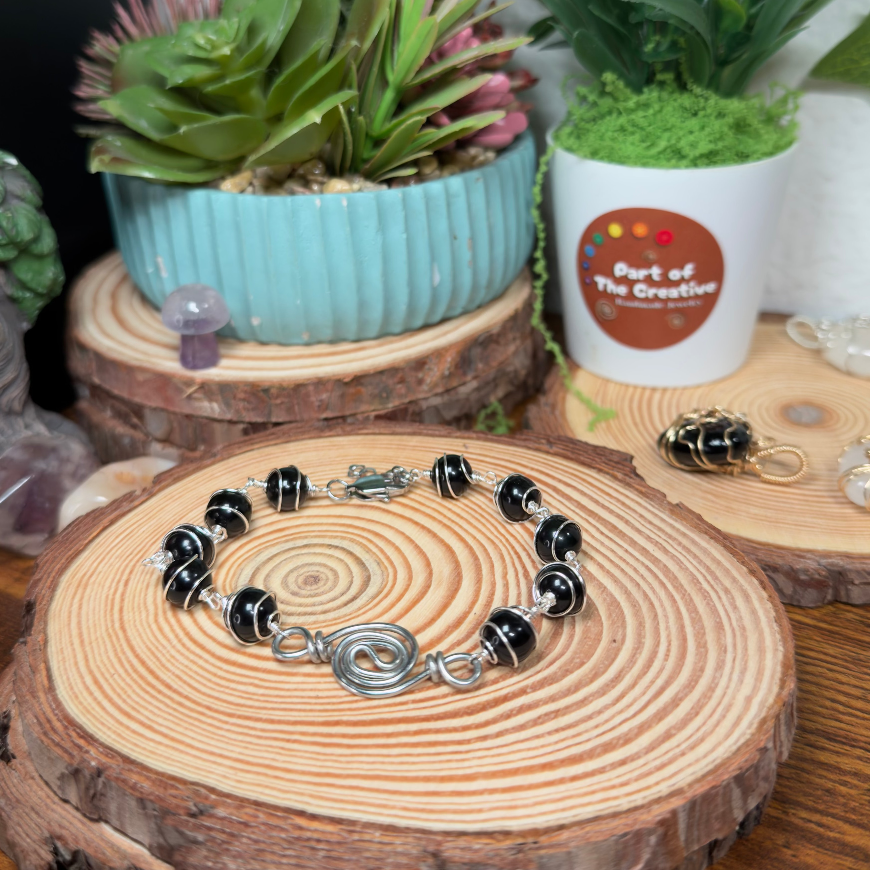 Obsidian Wrapped Chakra Bracelet ( 6.5 inches )