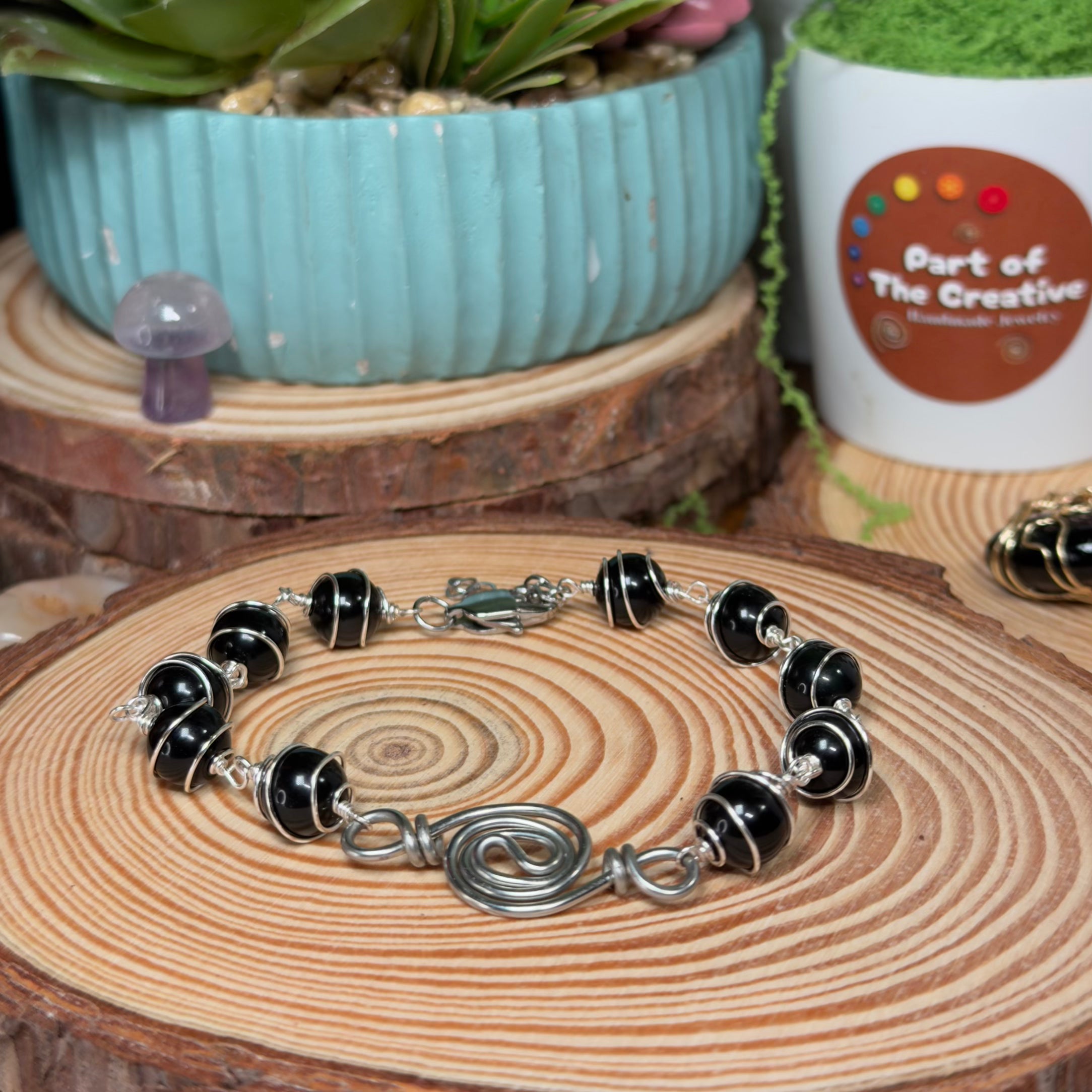 Obsidian Wrapped Chakra Bracelet ( 6.5 inches )