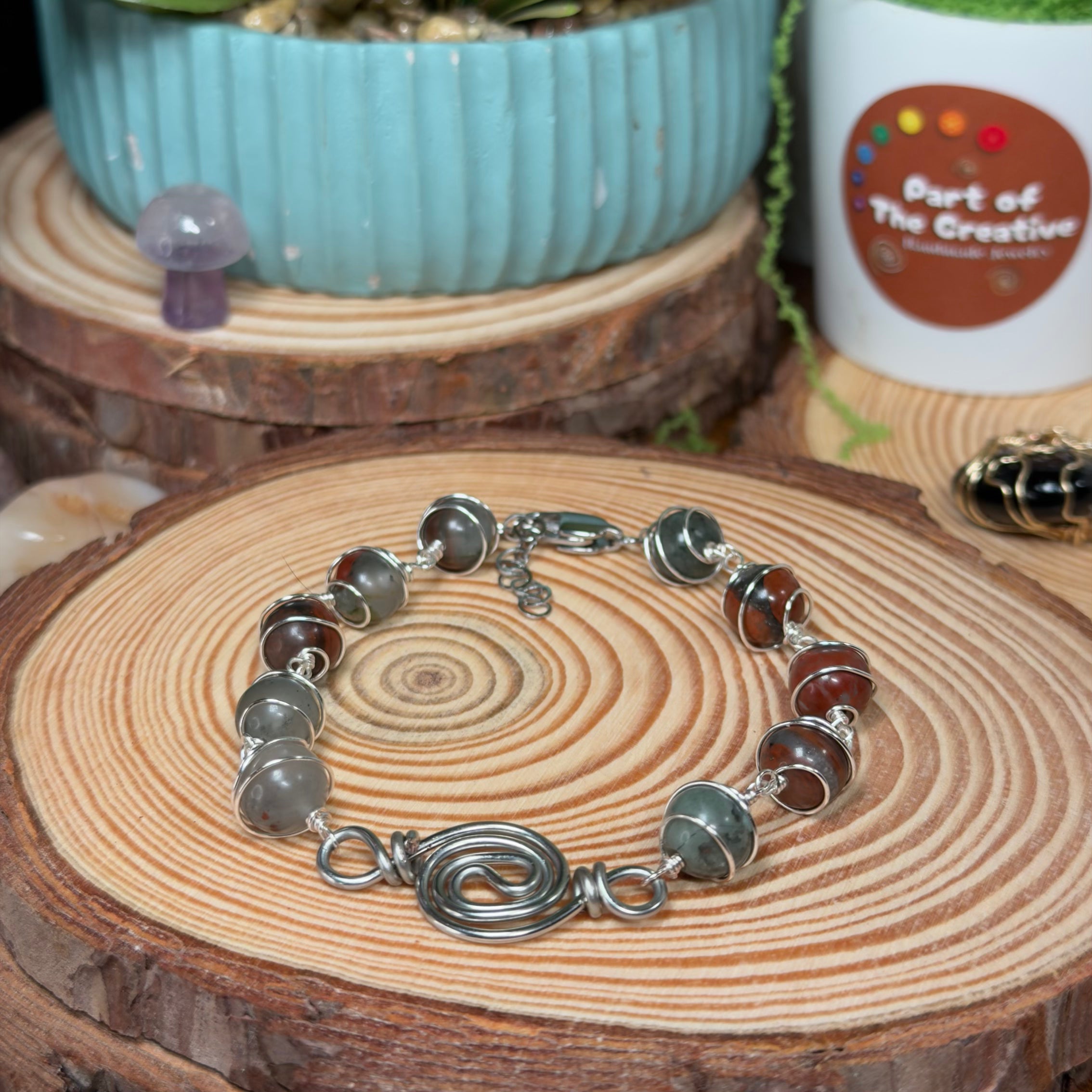 African Bloodstone Wrapped Chakra Bracelet ( 6.5 inches )