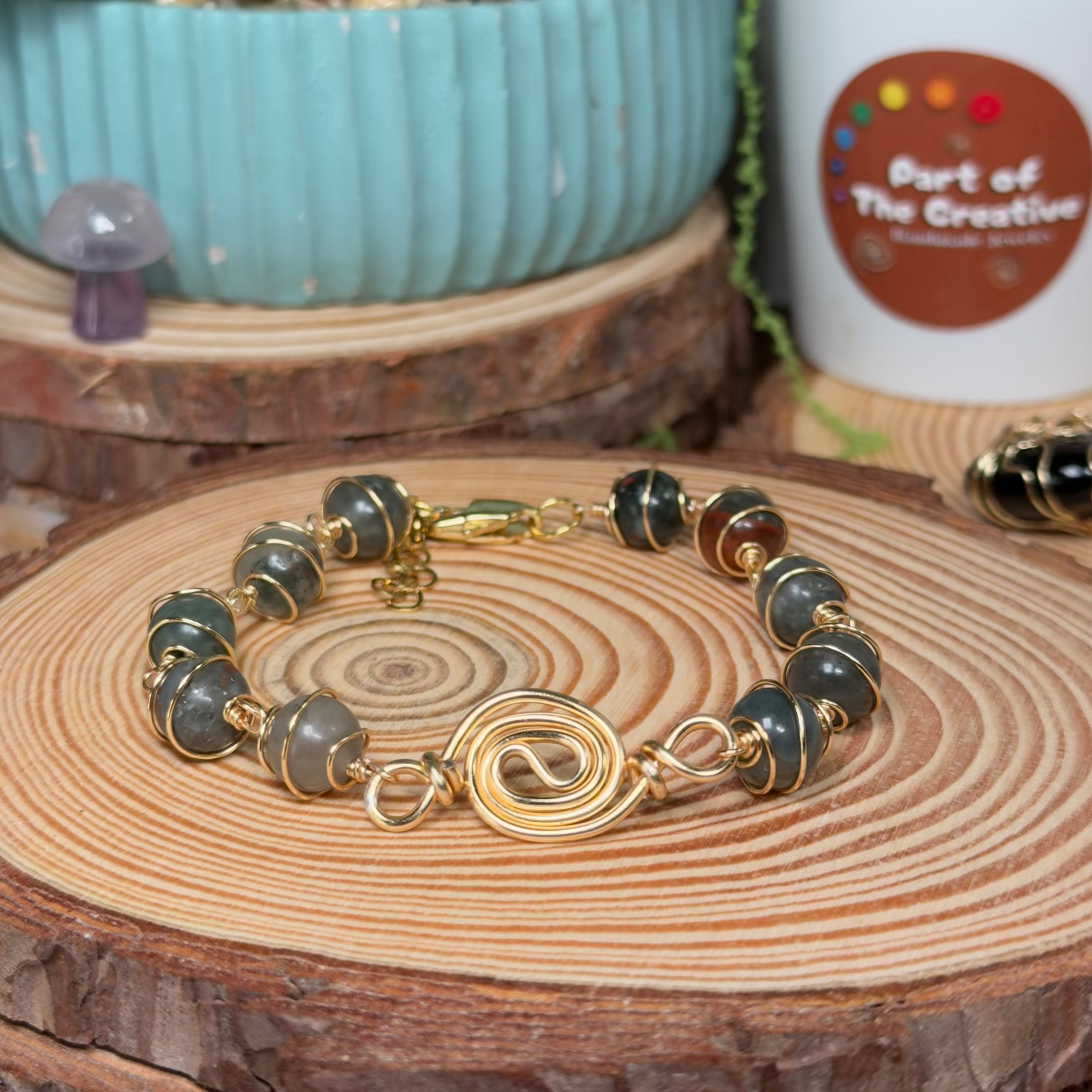African Bloodstone Wrapped Chakra Bracelet ( 6.5 inches )