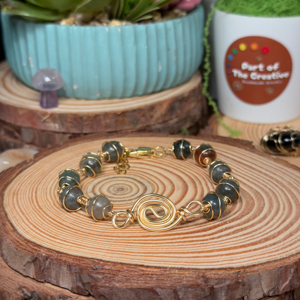 African Bloodstone Wrapped Chakra Bracelet ( 6.5 inches )