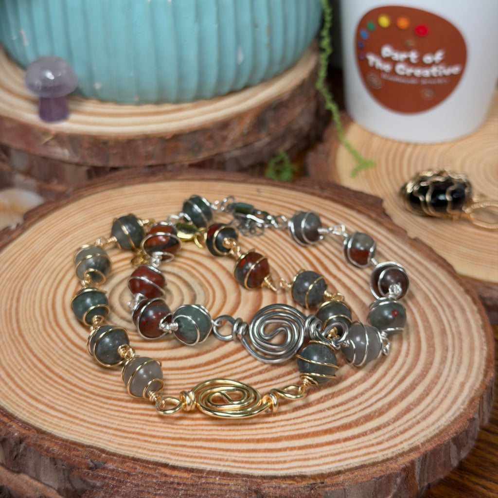 African Bloodstone Wrapped Chakra Bracelet ( 6.5 inches )