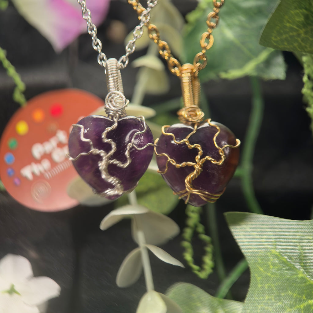 Amethyst Heart Tree Pendant