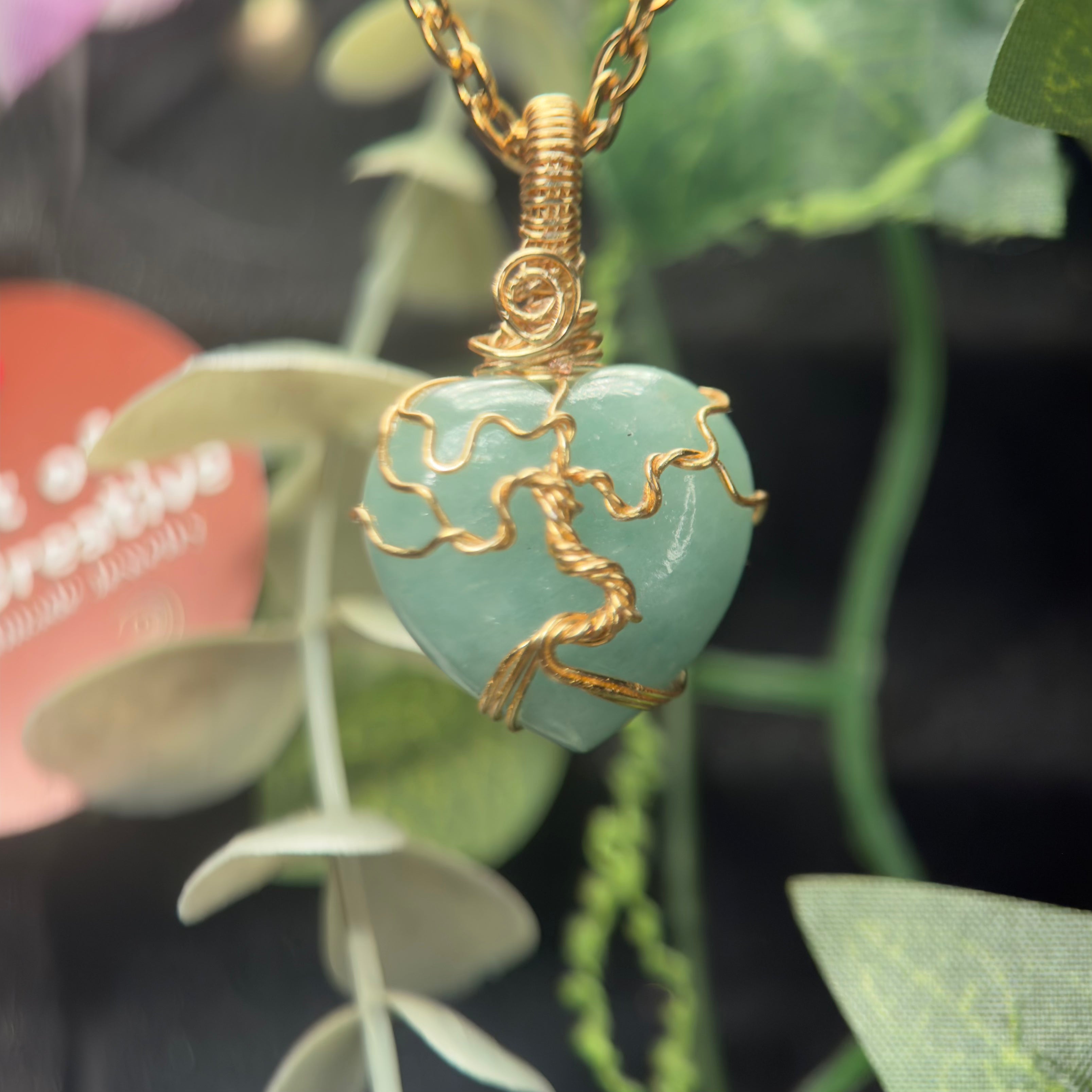 Green Aventurine Heart Tree Pendant