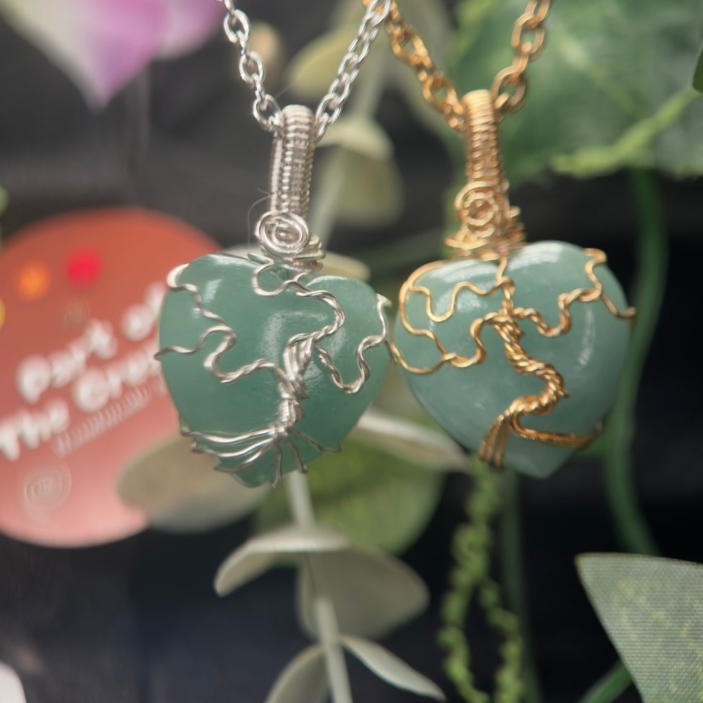 Green Aventurine Heart Tree Pendant