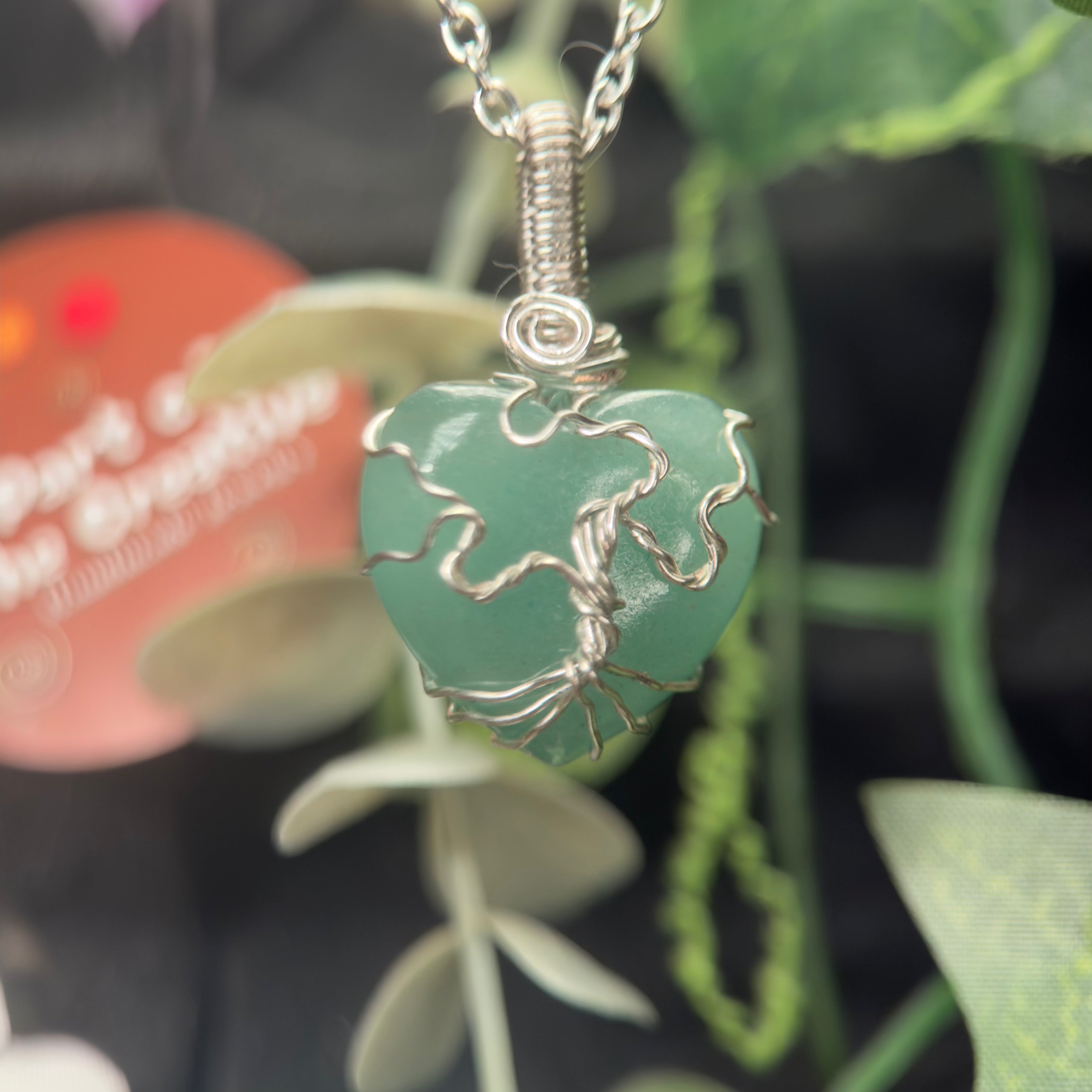 Green Aventurine Heart Tree Pendant