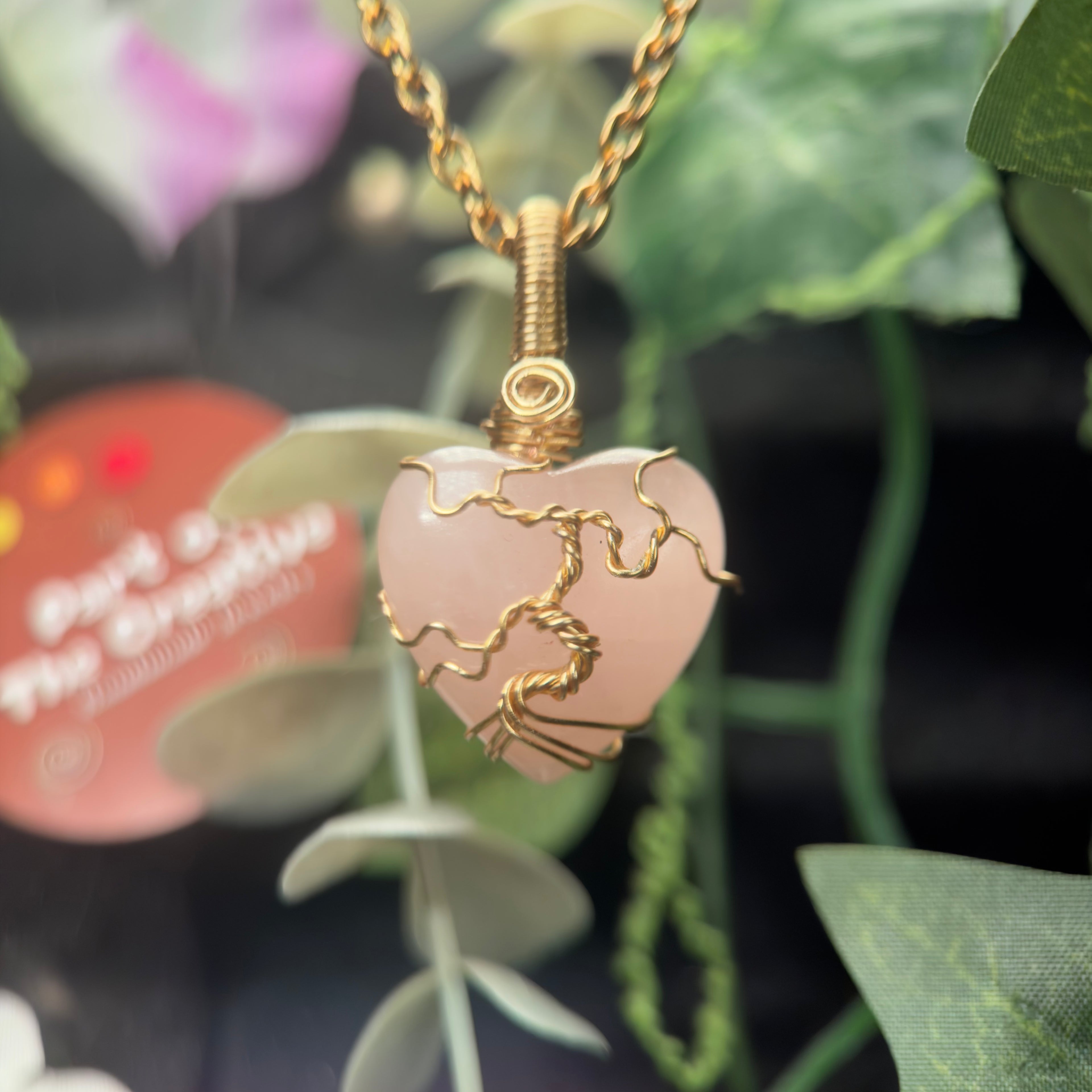 Rose Quartz Heart Tree Pendant