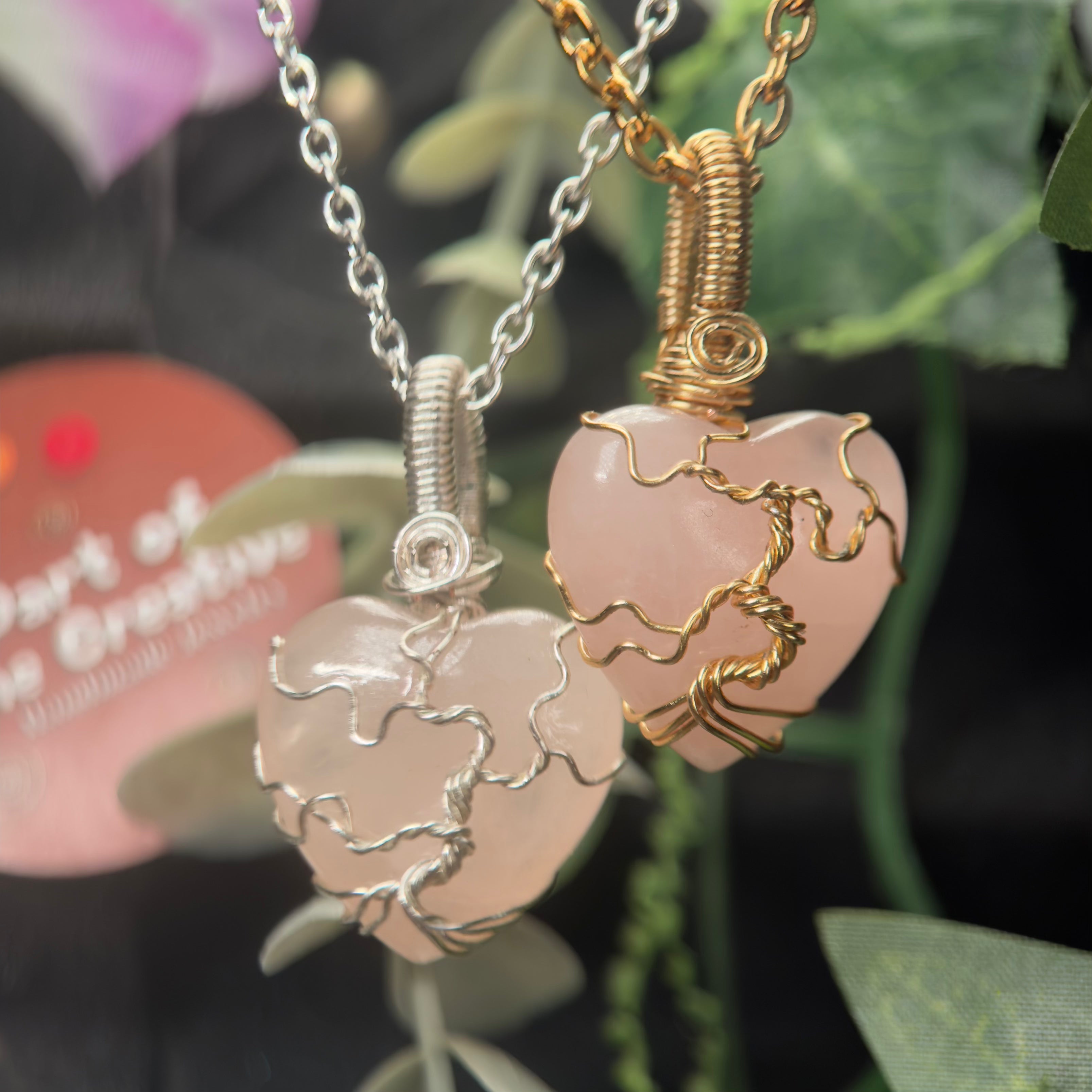 Rose Quartz Heart Tree Pendant