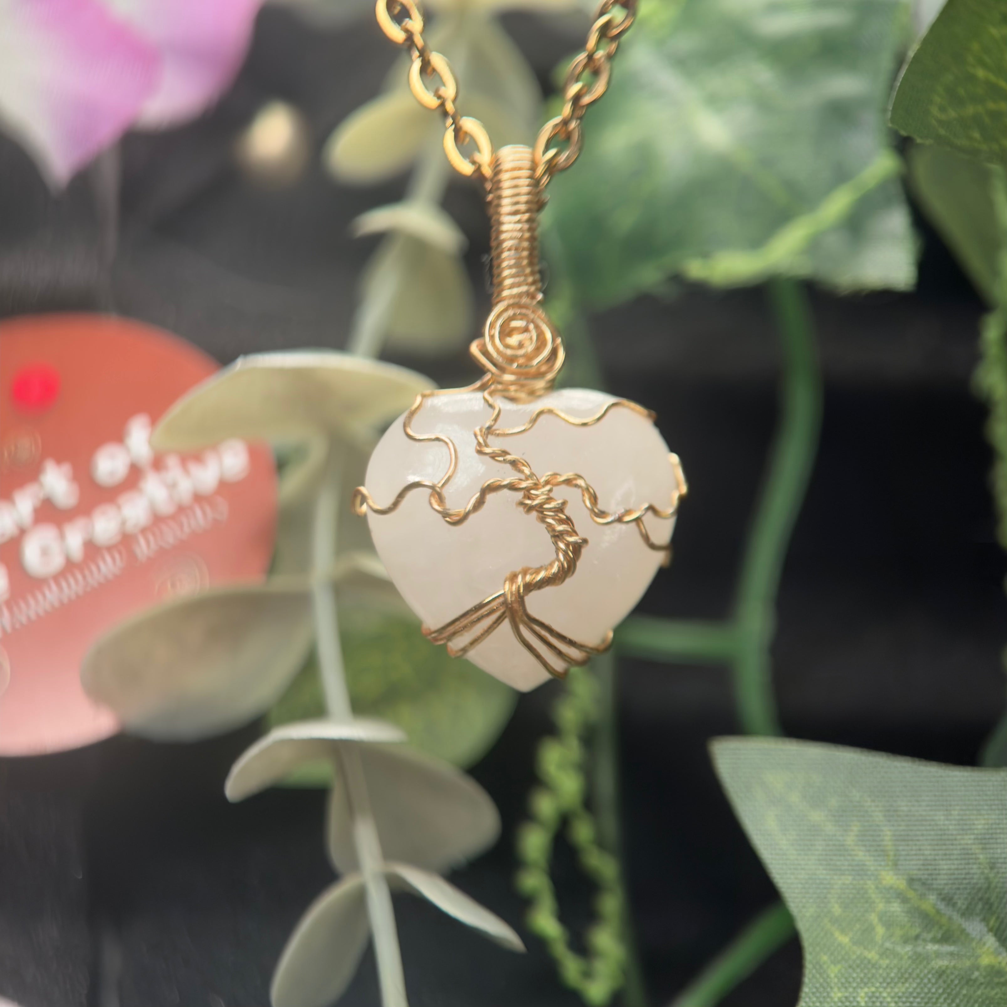 Clear Quartz Heart Tree Pendant