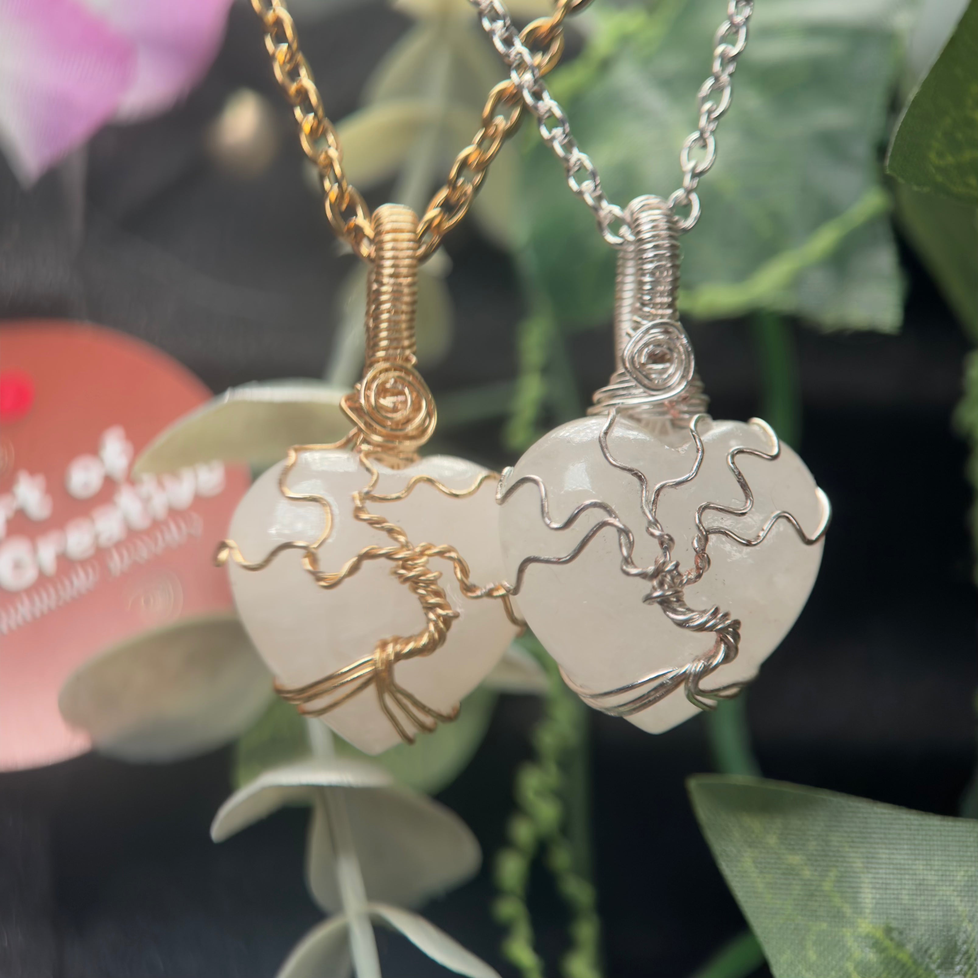 Clear Quartz Heart Tree Pendant