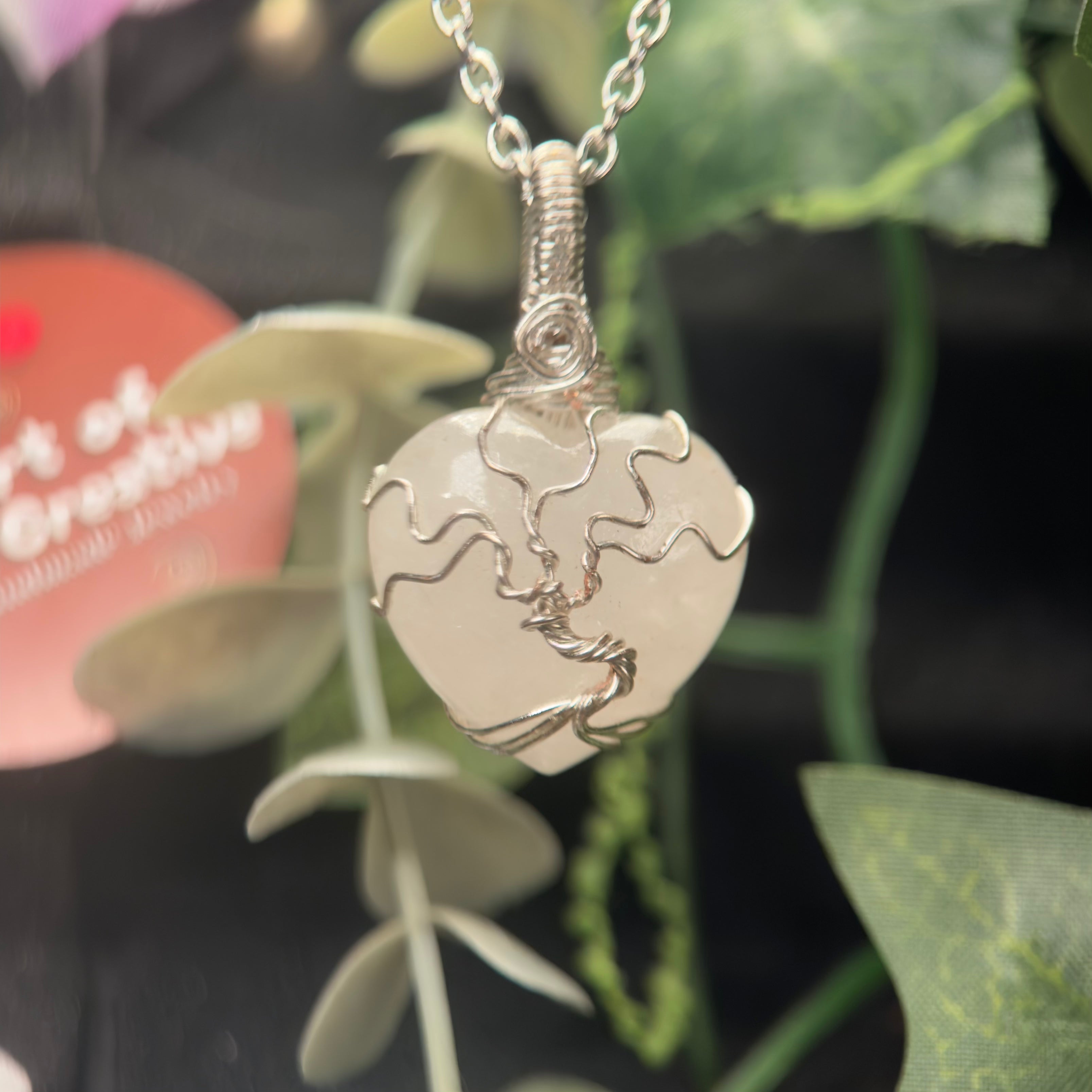 Clear Quartz Heart Tree Pendant