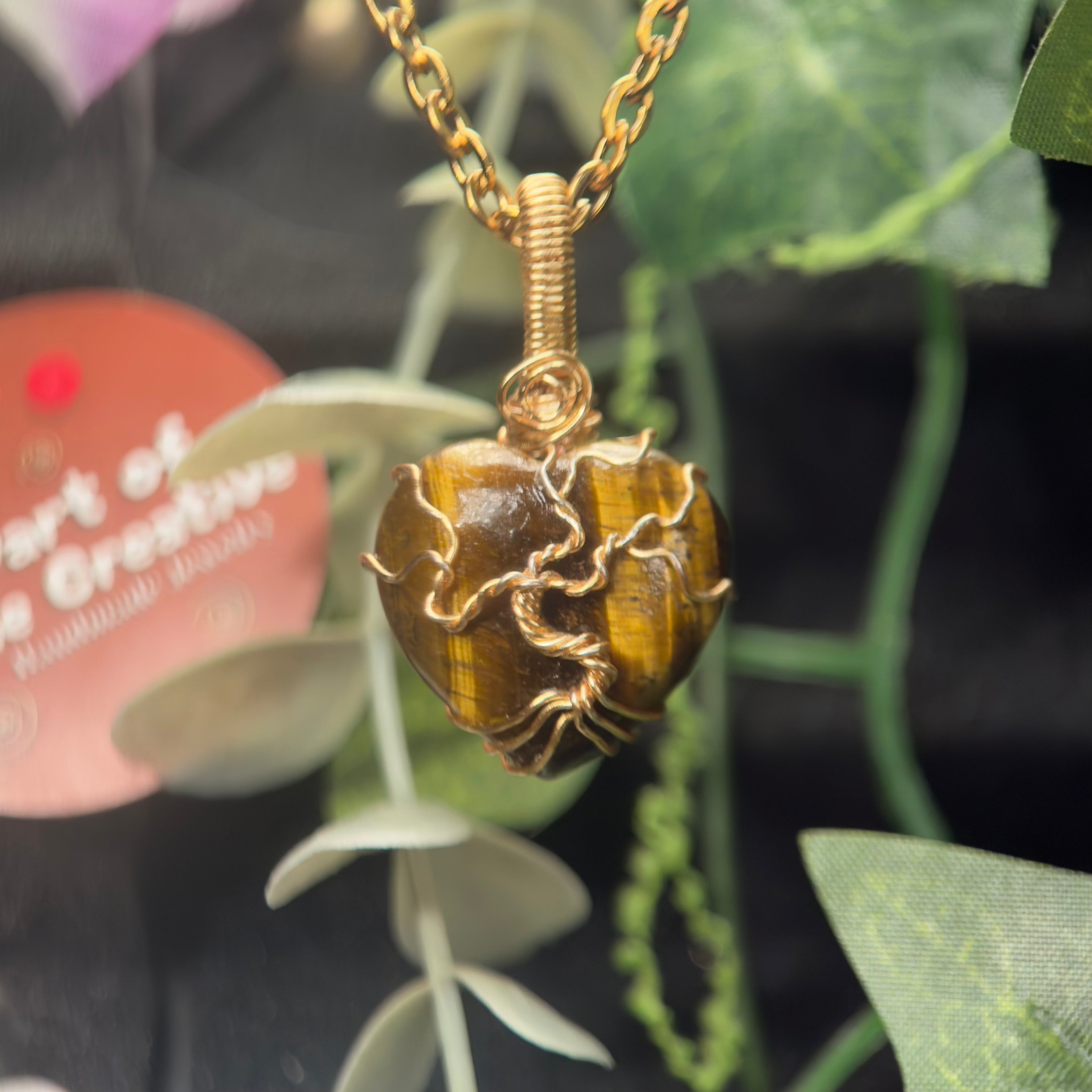 Tigers Eye Heart Tree Pendant