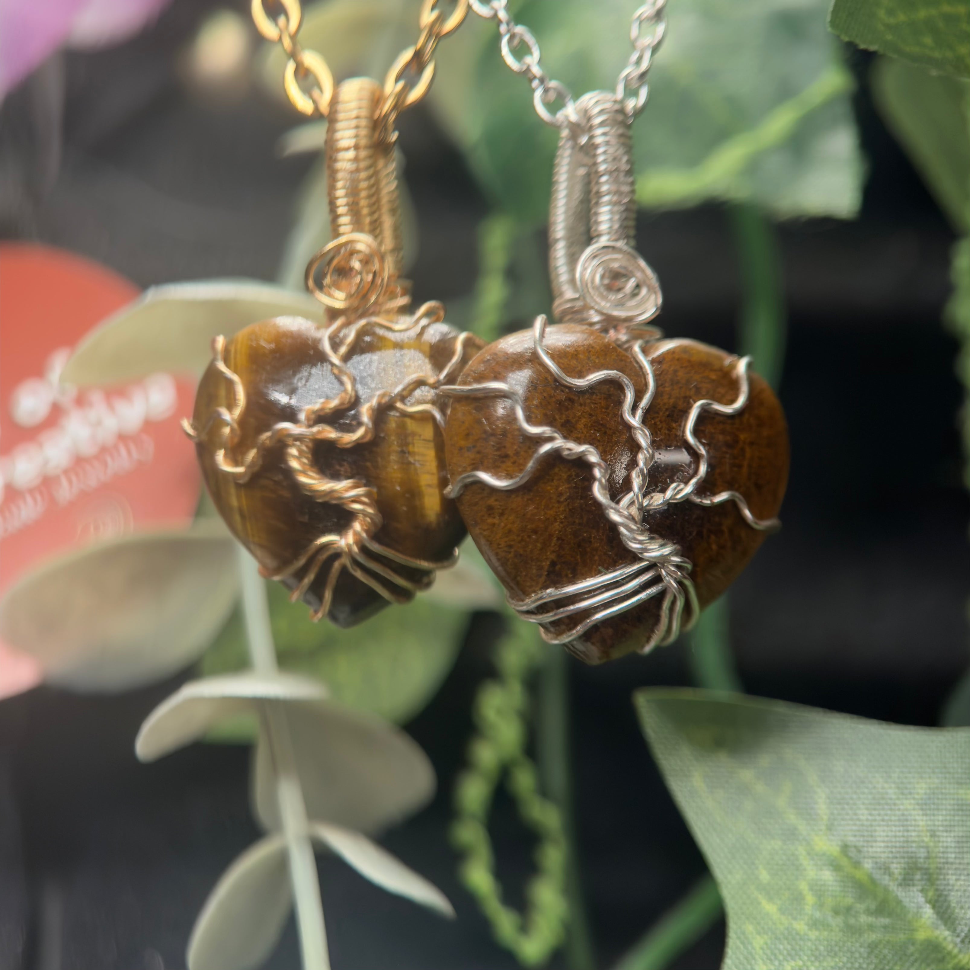 Tigers Eye Heart Tree Pendant
