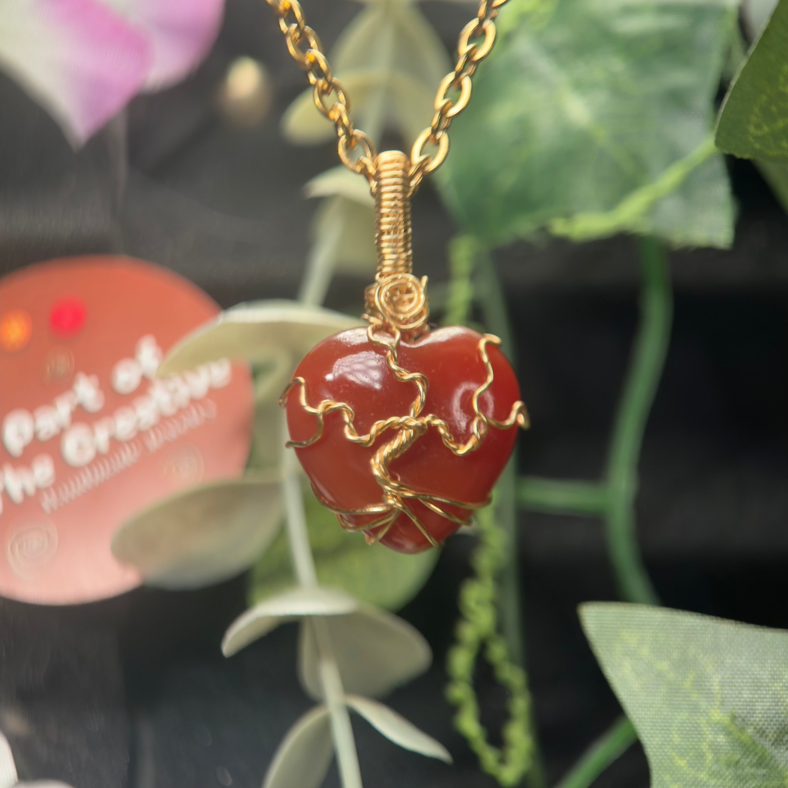Carnelian Heart Tree Pendant