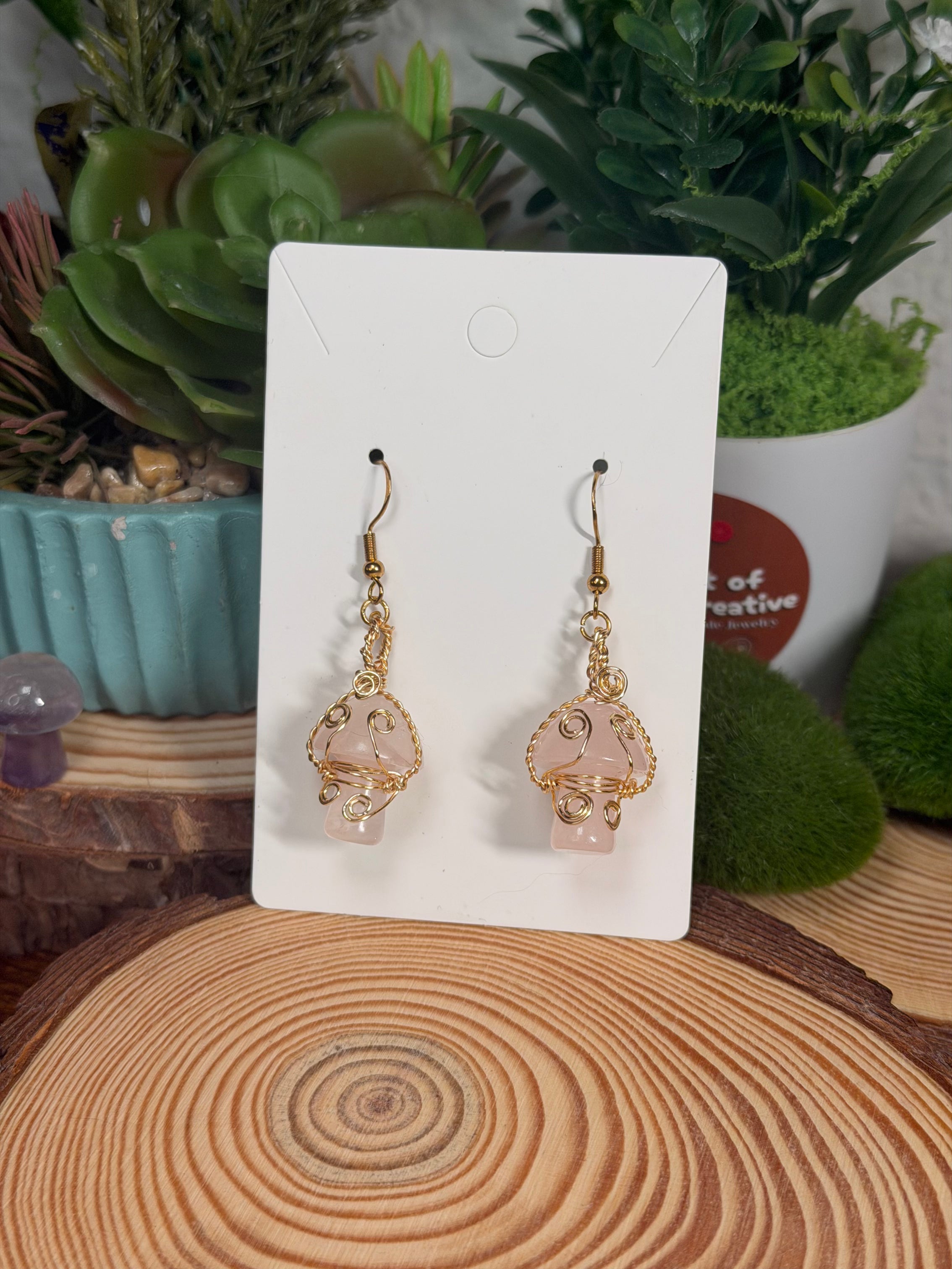 Rose Quartz Mushroom Earrings