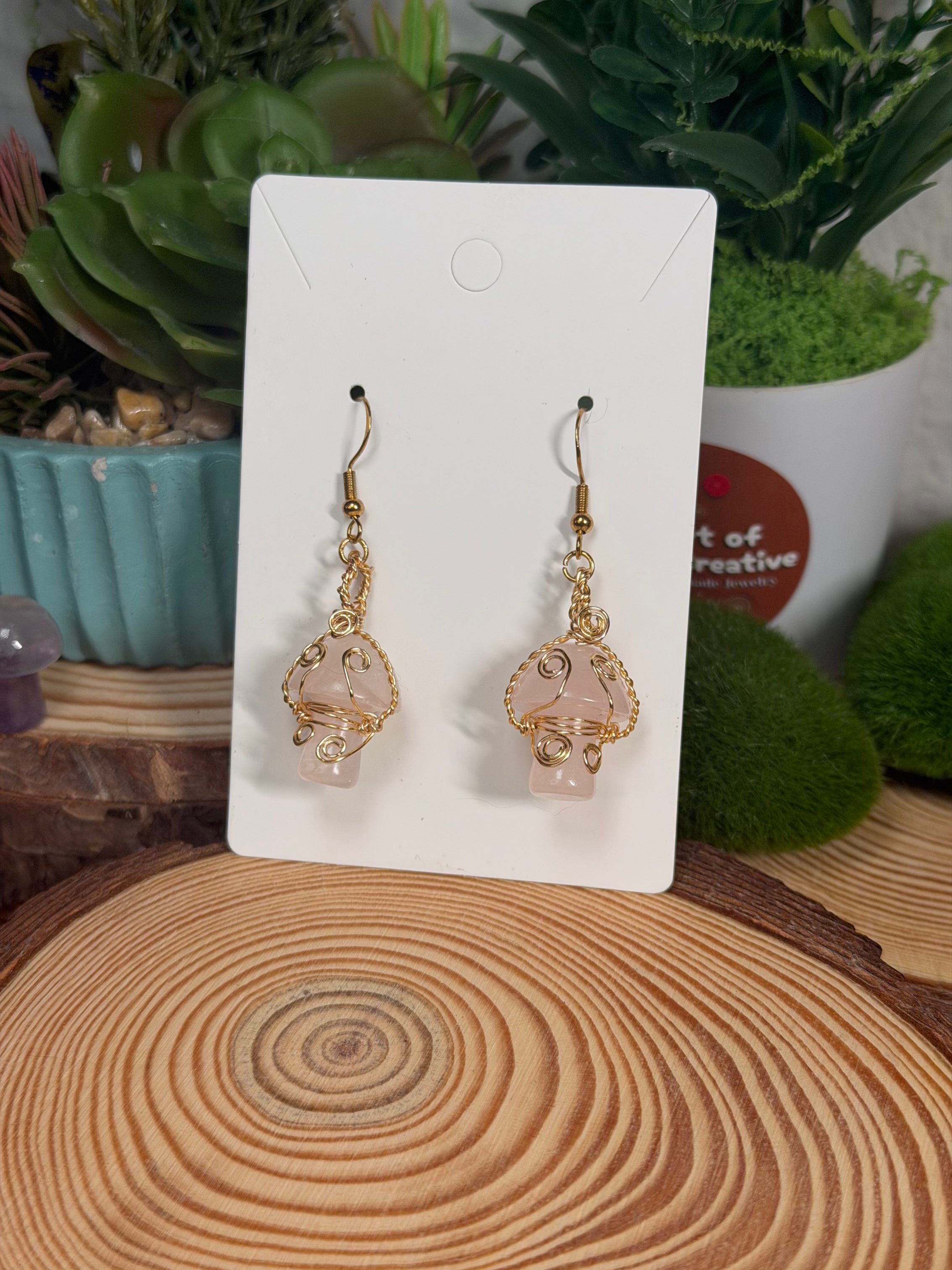Rose Quartz Mushroom Earrings
